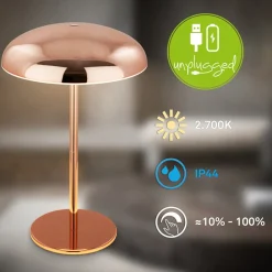 Briloner LED-bordlampe Brilo unplugged Caxa, kobberfarvet