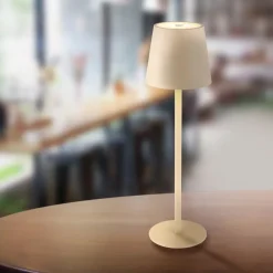 Globo Dekorationsbelysning|Terrassebelysning>LED-bordlampe med batteri Vannie, sandfarvet, højde 36 cm, IP44