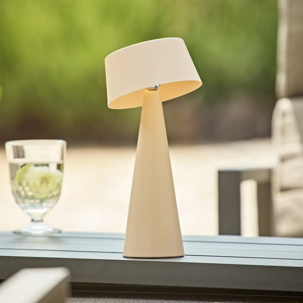 Sigor Solcellelamper>LED-bordlampe Solino, beige, solcelle/USB, 26 cm, IP44