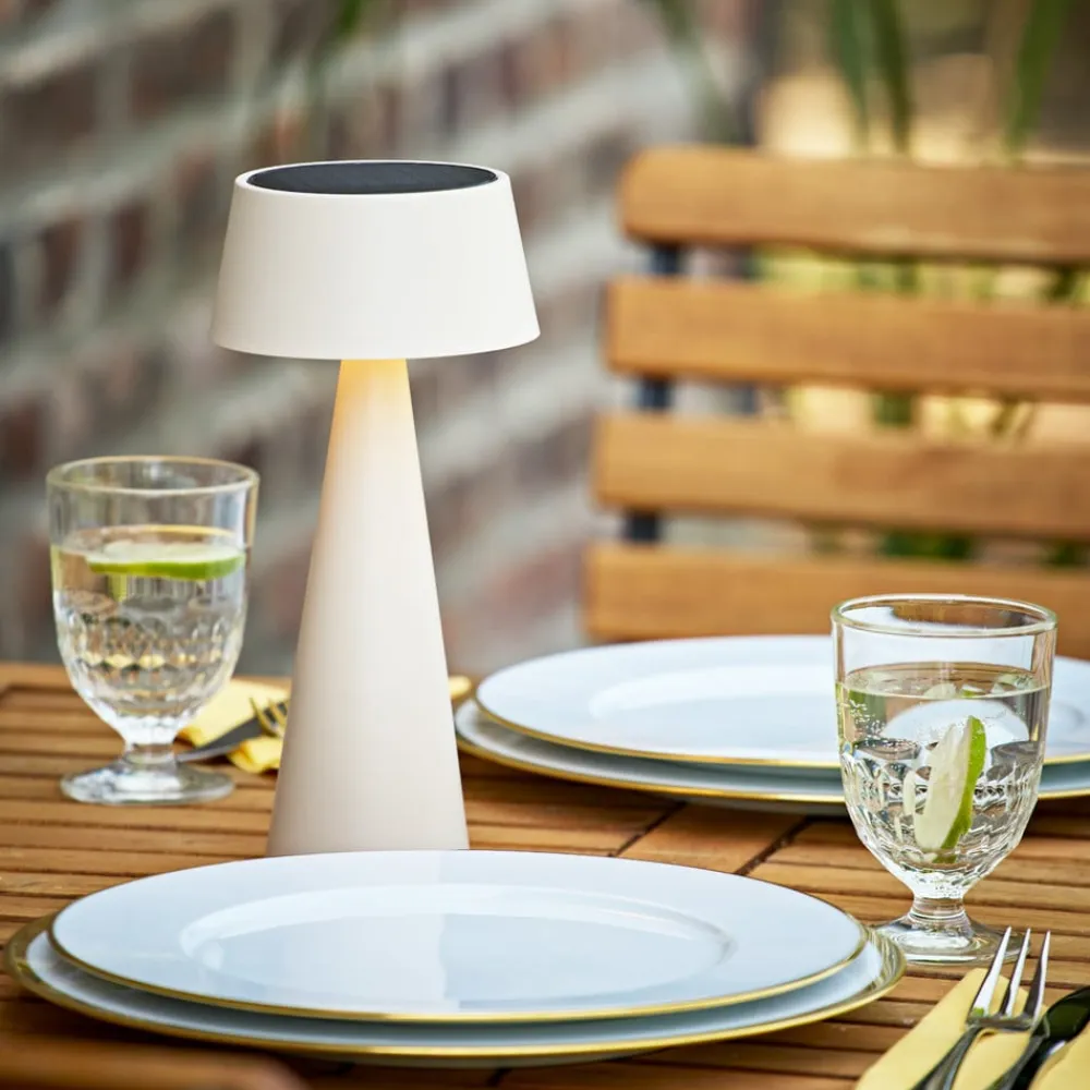 Sigor Solcellelamper>LED-bordlampe Solino, beige, solcelle/USB, 26 cm, IP44