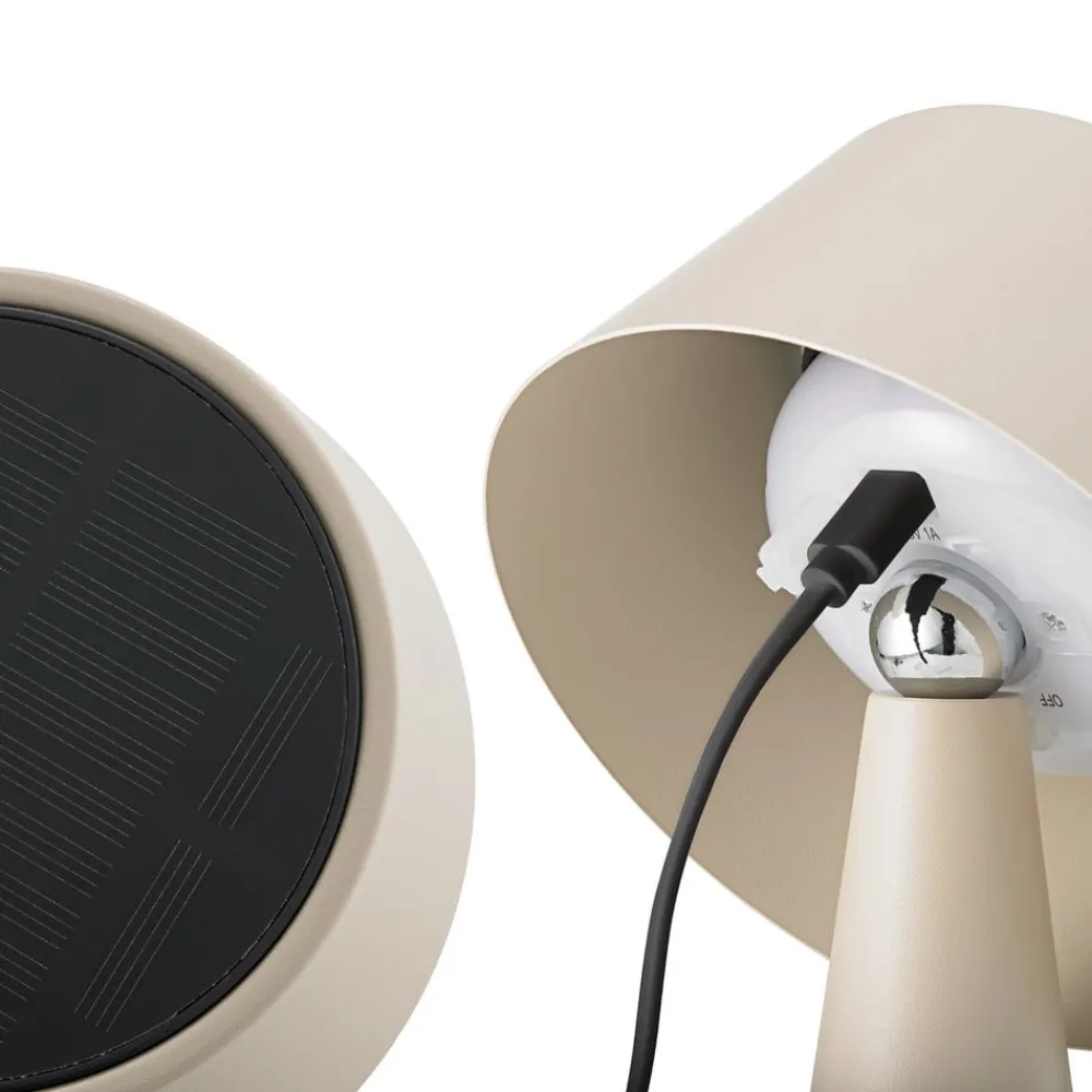 Sigor Solcellelamper>LED-bordlampe Solino, beige, solcelle/USB, 26 cm, IP44