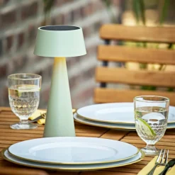 Sigor LED-bordlampe Solino, grøn, solcelle/USB, 26 cm, IP44