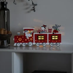 Konstsmide Christmas LED-dekolampe, træsilhuet tog, batteri, USB