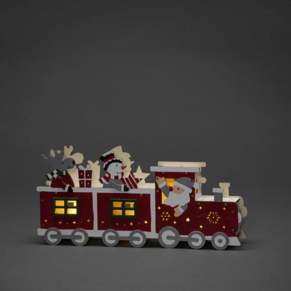 Konstsmide Christmas LED-dekolampe, træsilhuet tog, batteri, USB