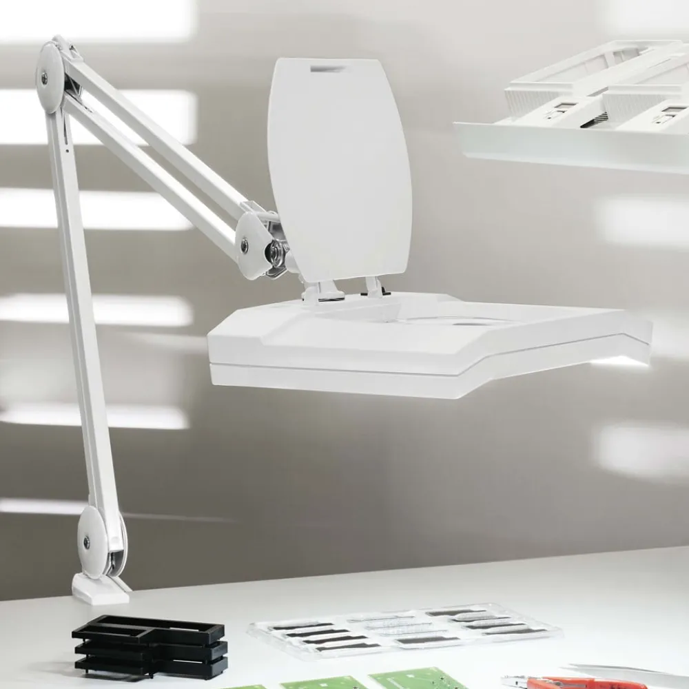 Maul Bordlamper>LED-forstørrelseslys vitrum, hvid, klemme, metal