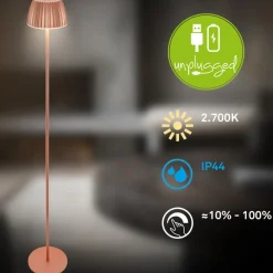 LED-gulvlampe Brilo unplugged Riffle, kobberfarvet^Briloner Online