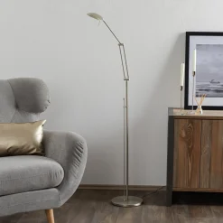 LED-gulvlampe Carl, nikkelfarvet, justerbar, dæmpbar^Knapstein Online