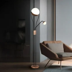 LED-gulvlampe Chris, kaffe, metal, læselampe, dæmper^Trio Lighting