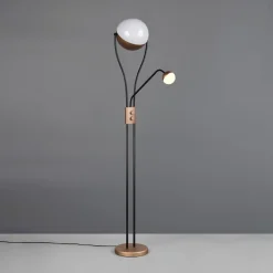 LED-gulvlampe Chris, kaffe, metal, læselampe, dæmper^Trio Lighting