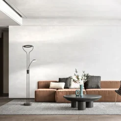 FISCHER & HONSEL Gulvlamper|Gulvlamper>LED-gulvlampe Davos, sort, højde 180 cm, 2 lyskilder, CCT