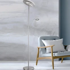 FISCHER & HONSEL LED-gulvlampe Dent, nikkelfarvet, 180 cm, CCT, 2 lyskilder