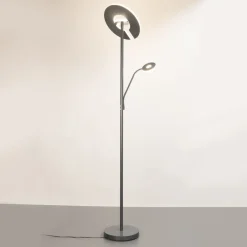 LED-gulvlampe Dent, sandgrå, 180 cm, metal, CCT, 2 lyskilder, 100 W, 1000 lm,^FISCHER & HONSEL Online