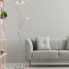 Globo LED-gulvlampe Ebro, højde 194 cm, nikkelfarvet, 2-lys.