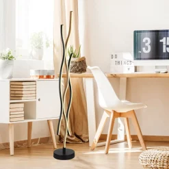 Globo Gulvlamper>LED-gulvlampe Geronimo, højde 135 cm, sort/trælook