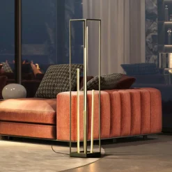 LED-gulvlampe Grid, sort/guld, metal, CCT, dæmpbar^FISCHER & HONSEL Clearance