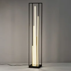 LED-gulvlampe Grid, sort/guld, metal, CCT, dæmpbar^FISCHER & HONSEL Clearance