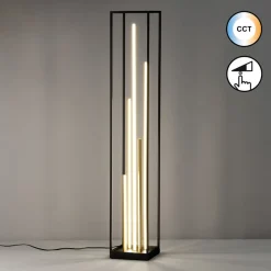 LED-gulvlampe Grid, sort/guld, metal, CCT, dæmpbar^FISCHER & HONSEL Clearance