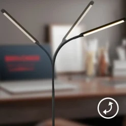 Briloner LED-gulvlampe Mura, sort, højde 170 cm, metal Touchdimmer