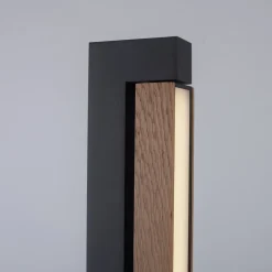 PURE LED-gulvlampe Lines, sort, træ, fjernbetjening, 140 cm