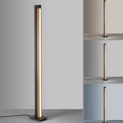 PURE LED-gulvlampe Lines, sort, træ, fjernbetjening, 140 cm