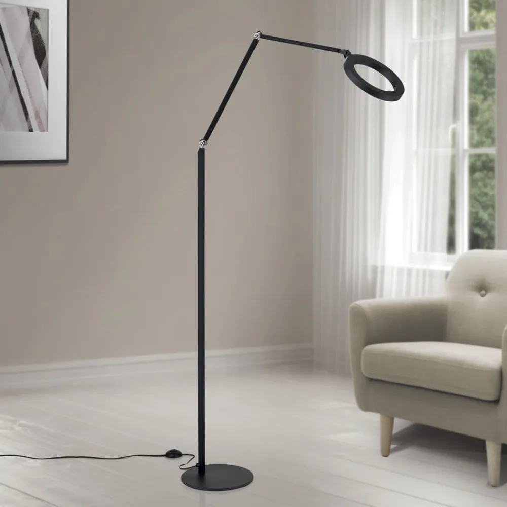 LED-gulvlampe Ringo, sort, metal, justerbar, dæmpbar^ORION Sale