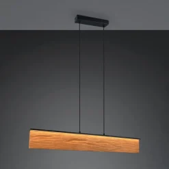 Trio Lighting LED-hængelampe Kalea, længde 110 cm, træfarvet, træ
