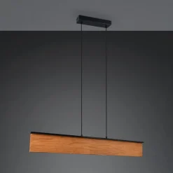 Trio Lighting LED-hængelampe Kalea, længde 110 cm, træfarvet, træ