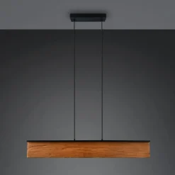 Trio Lighting LED-hængelampe Kalea, længde 110 cm, træfarvet, træ