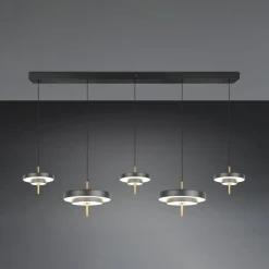 LED-hængelampe Keaton, sort/guldfarvet 140 cm CCT, 5 lyskilder^Trio Lighting