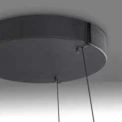 PURE LED-hængelampe E-Loop, eg/sort perle, Ø 70 cm aluminium, CCT