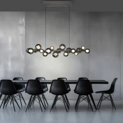 PURE Pendellamper>LED-hængelampe E-Popup, platin, glas, CCT, 18-flg.