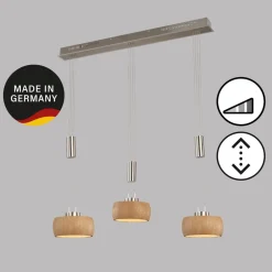 FISCHER & HONSEL LED-hængelampe Shine-Wood, eg/nikkel, længde 100 cm 3 lyskilder.