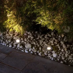 FARO BARCELONA Nedgravet Udebelysning|Udendørs Spot>LED-indbygningsspot Grund, nikkel, Ø 9 cm, aluminium/stål