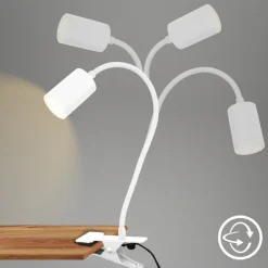 Briloner LED-klemmelampe Fleks, hvid, fleksibel, metal