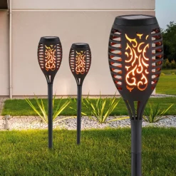 LED-lampe med jordspyd 33535-2, lygte, sort, sæt med 2 stk^Globo New