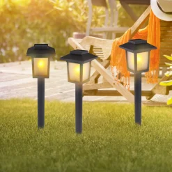 LED-lampe med jordspyd 33577-3, sort, plast, 3 stk^Globo