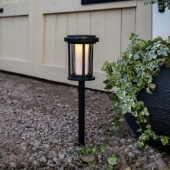STAR TRADING Solcellelamper>LED-lampe med jordspyd Alippa, sort, højde 44 cm metal