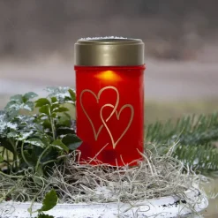 STAR TRADING Dekorationsbelysning|Solcellelamper>LED-lampe med jordspyd Hearty, rød/guld, 12 cm plast