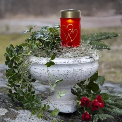 STAR TRADING Dekorationsbelysning|Solcellelamper>LED-lampe med jordspyd Hearty, rød/guld, 12 cm plast