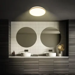 Briloner Loftlamper>LED-loftlampe Acorus, Ø 33 cm, hvid/træfarvet, IP44