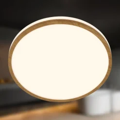 Briloner LED-loftlampe Acorus, Ø 28 cm, hvid/træfarvet, IP44