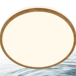 Briloner LED-loftlampe Acorus, Ø 28 cm, hvid/træfarvet, IP44