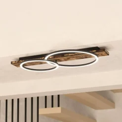 LED-loftlampe Boyal, brun, længde 78 cm, træ, 2 lyskilder.^EGLO Clearance