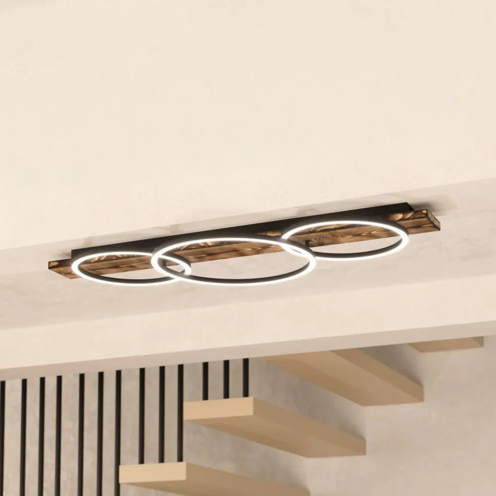 LED-loftlampe Boyal, sort, længde 101 cm, træ, 3 lyskilder.^EGLO Best