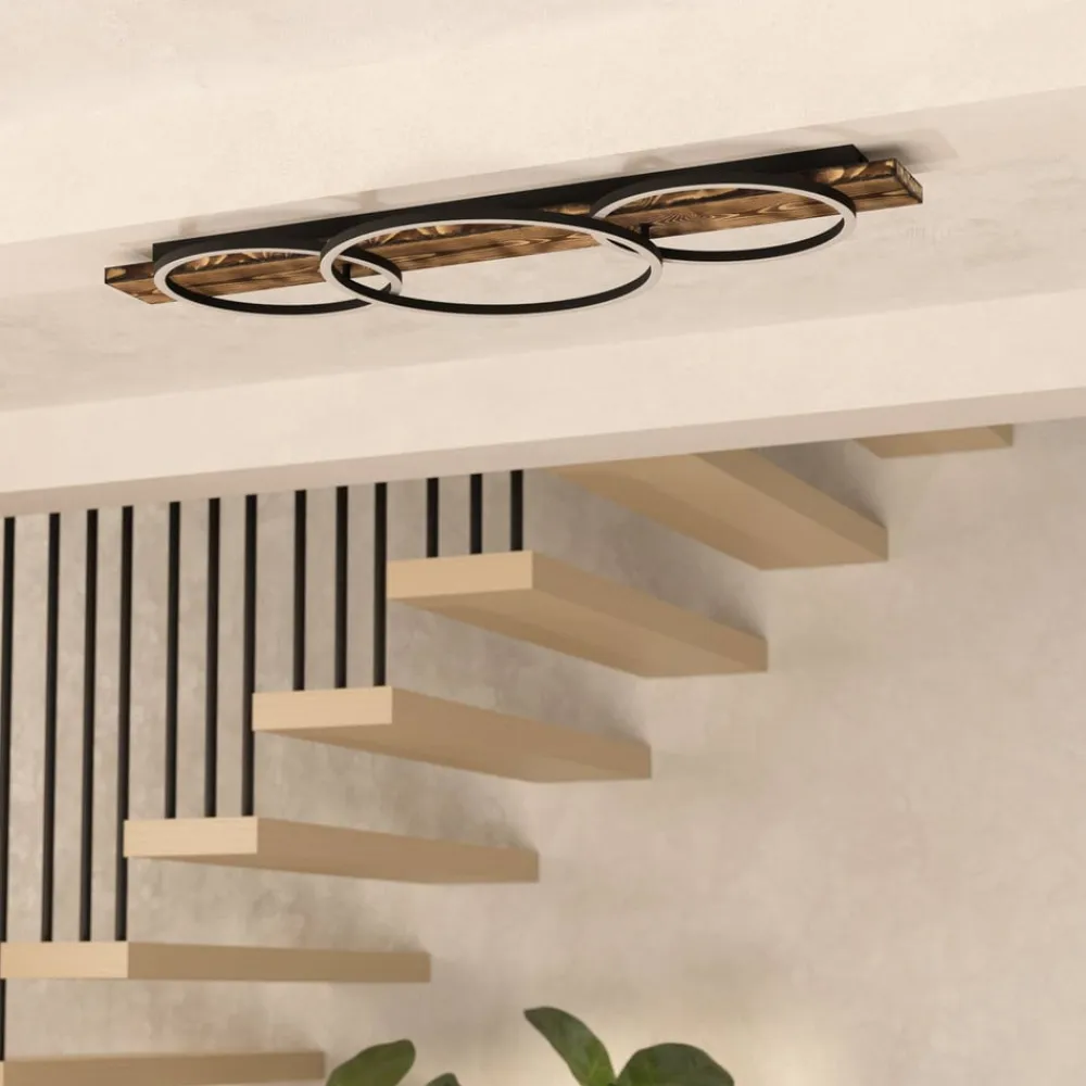 LED-loftlampe Boyal, sort, længde 101 cm, træ, 3 lyskilder.^EGLO Best