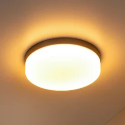 Lucide LED-loftlampe til badeværelset Biskit, sort, Ø 23 cm, plast