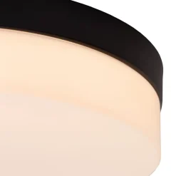 Lucide LED-loftlampe til badeværelset Biskit, sort, Ø 23 cm, plast