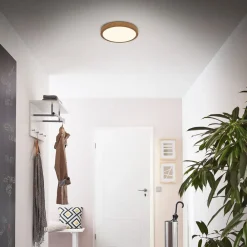 LED-loftslampe Runa Wood trælook 3.000 K Ø28cm^Briloner Clearance