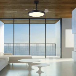 LED-loftventilator Mistral, sort, DC, lydsvag Ø 106 cm CCT^Mantra Iluminación Online