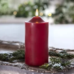 STAR TRADING Julepynt|Vinduesdekoration>LED-lysflamme, højde 17 cm, rød ægte voks, batteridrevet